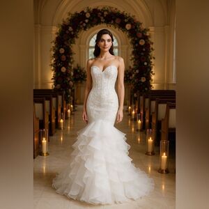 Brand New Anya Mermaid Corset Wedding Dress 11/12 Crystal Beaded Tulle Lace-Up